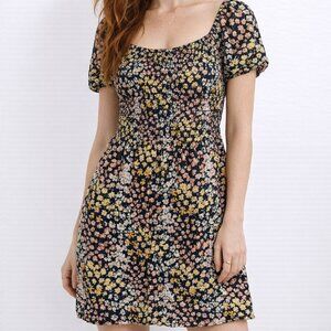 $68 AUW Cottagecore Fairy Floral Smocked Dress Puff Sleeve Boho Festival Large